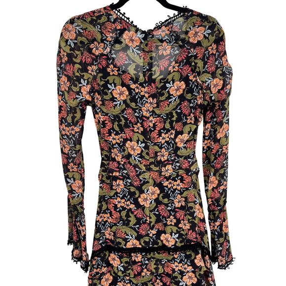 Nicholas V Neck Long Sleeve Sheer Midi Dress Hankerchief Hem Sexy Size 0 - Picture 5 of 8